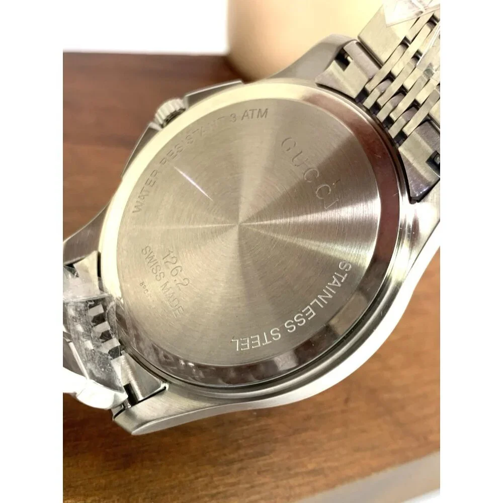 Gucci Men's Watch YA126201 G-Timeless Swiss Quartz Black Dial Silver Steel 44mm